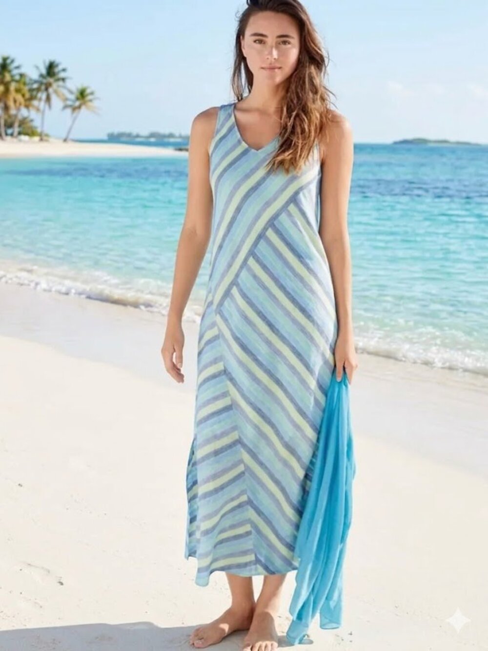 NWT J. Jill Sea Blue Love Lotus Linen Sleeveless Midi Dress XSP Lined